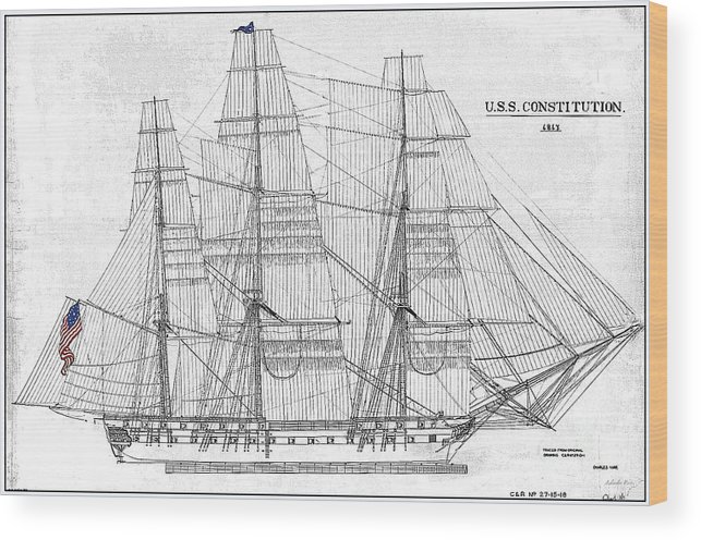 643x496 u s s constitution sail drawing wood print - Uss Constitution Drawing