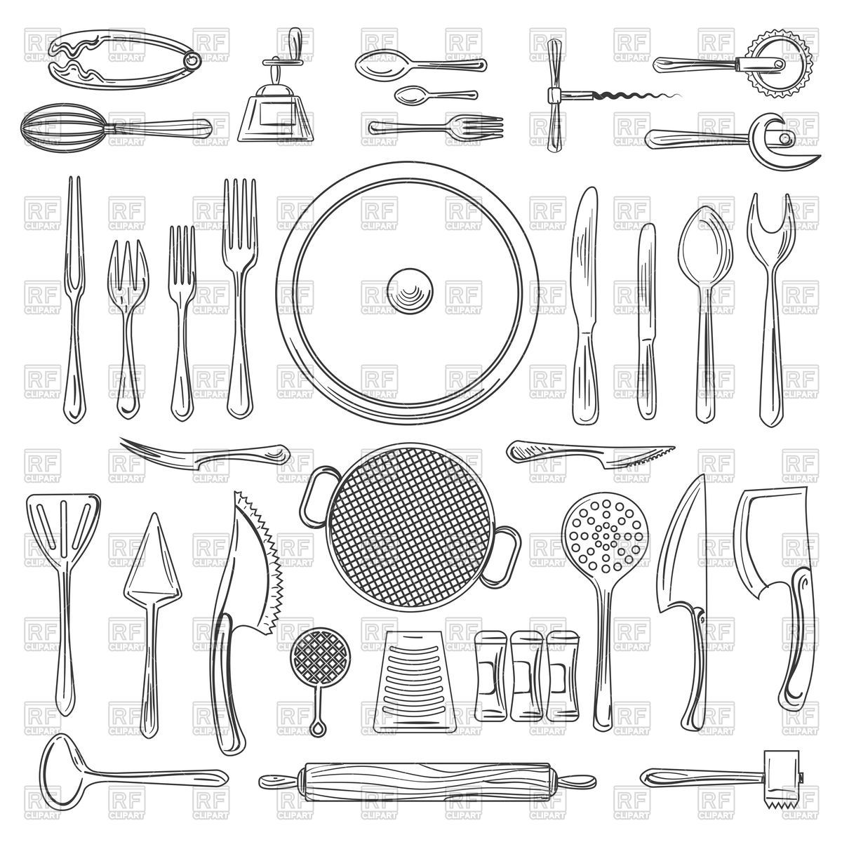 1200x1200 kitchen utensils or kitchenware sketch hand drawn cooking tools - Utensil Drawing