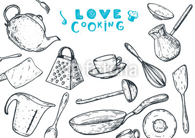 400x283 love cooking illustration kitchen utensils hand drawn vector - Utensil Drawing