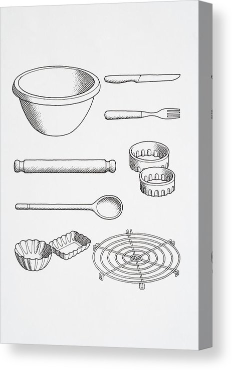 463x740 selection of cook's kitchen utensils, including knife, fork - Utensil Drawing