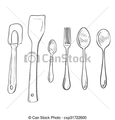 450x470 vector sketch hand drawn of kitchen utensils vector sketch hand - Utensil Drawing