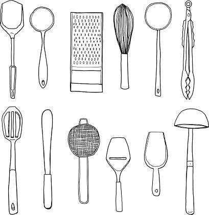 409x421 vector kitchen utensils hand drawn cute line art illustration - Utensil Drawing