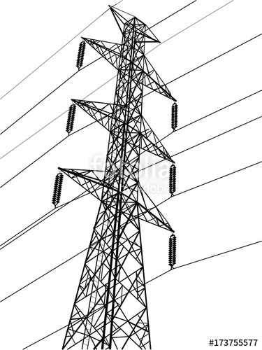 375x500 High Voltage Power Pole Vector Line Sketched Up, Stock - Utility Pole Drawing
