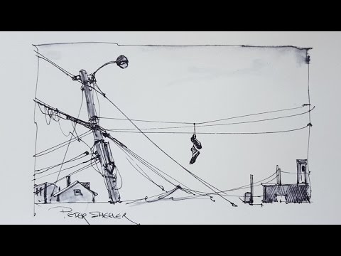 480x360 A Pen And Ink Sketch Of Utility Poles Using Water Soluable Ink - Utility Pole Drawing