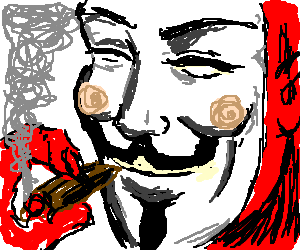 300x250 Devil With V For Vendetta Mask Smoking Cigar Drawing - V For Vendetta Mask Drawing