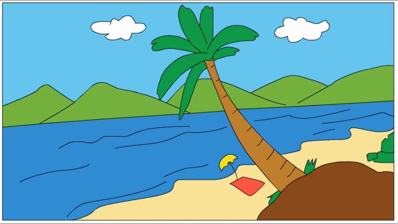 1280x720 How To Draw Summer Vacation Scenery Step - Vacation Drawing
