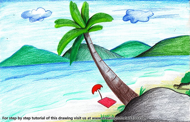 800x514 Summer Vacation Scenery Colored Pencils - Vacation Drawing