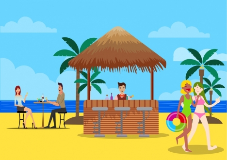 468x330 Summer Vacation Drawing Beach Icon Cartoon Characters Vectors - Vacation Drawing