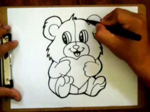 480x360 How To Draw A Valentines Teddy Bear With A Heart - Valentine Bear Drawing