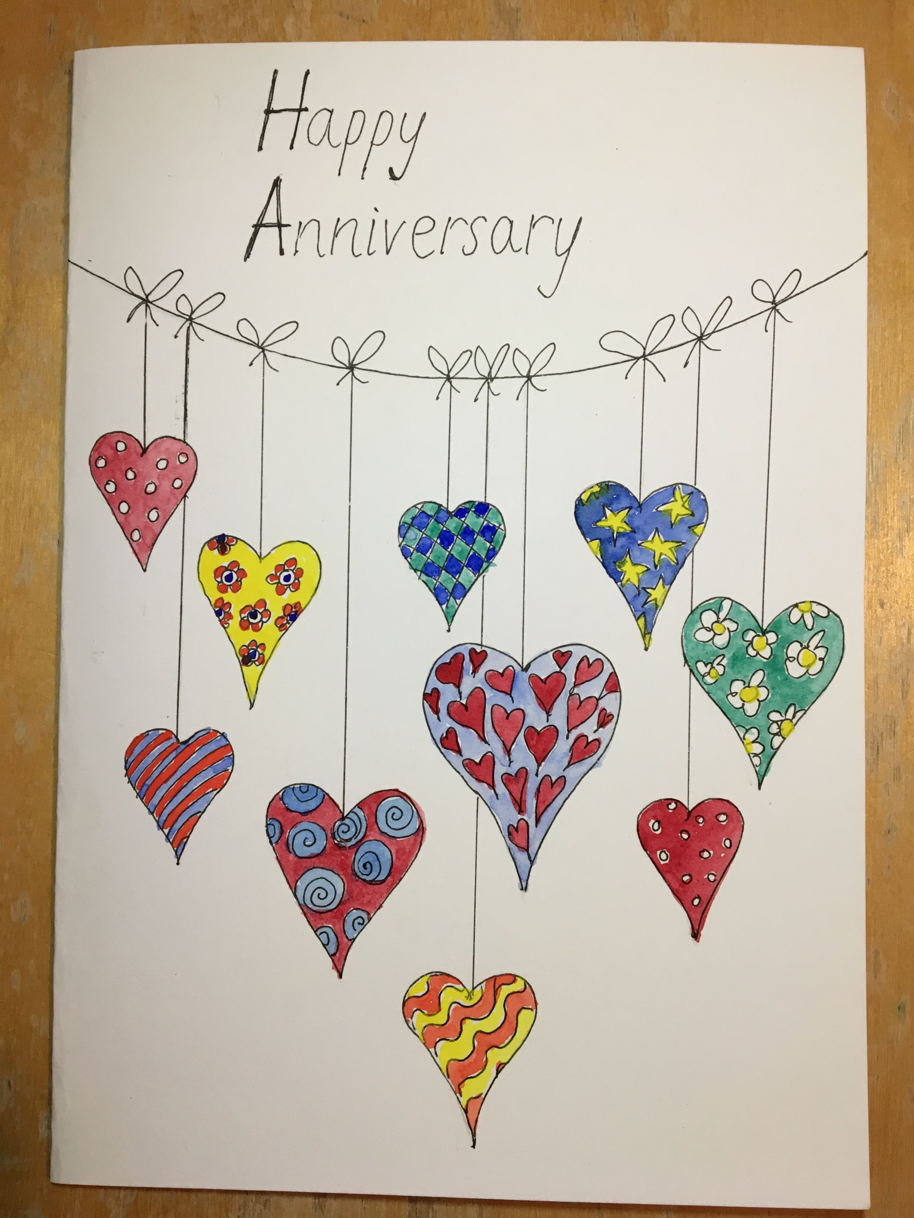 3024x4032 Anniversary Card, Doodle Hearts Bunting, Watercolour Filled Line - Valentine Card Drawing