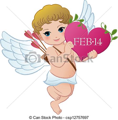 450x458 cupid holding valentine's day heart vector - Valentine Cupid Drawing