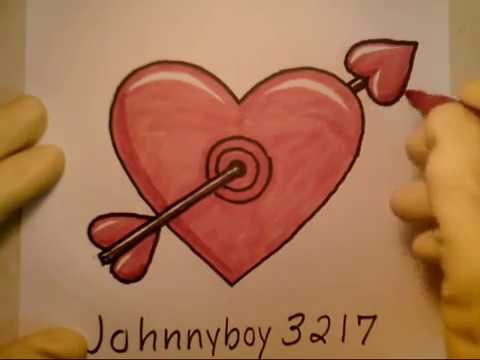 480x360 how to draw a valentine heart with cupid arrow going throught - Valentine Cupid Drawing