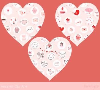 350x316 pink hearts with kawaii drawings, valentine heart clip art, cute - Valentine Heart Drawings
