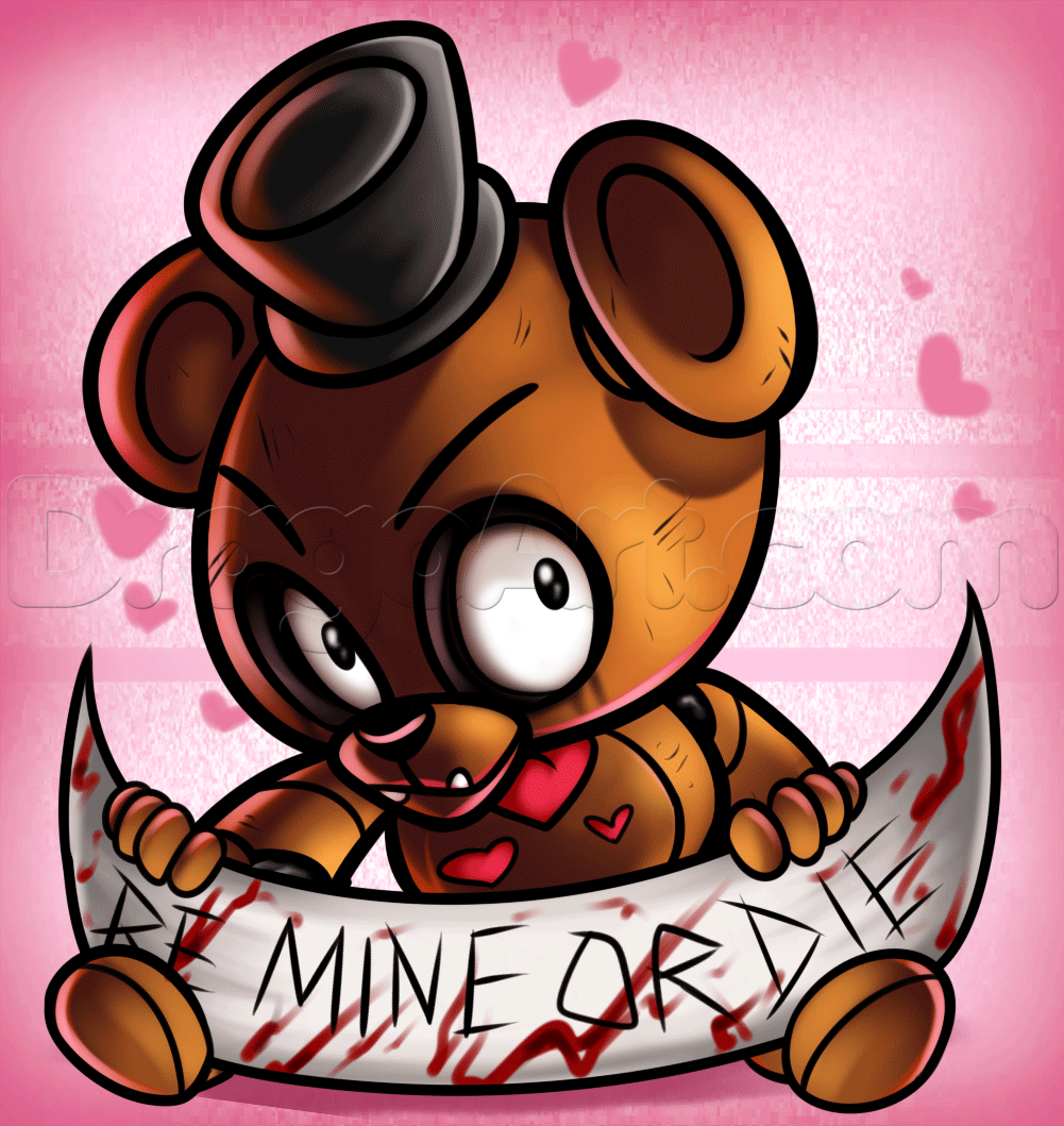1001x1059 How To Draw Valentine Freddy Fazbear, Step - Valentines Drawings