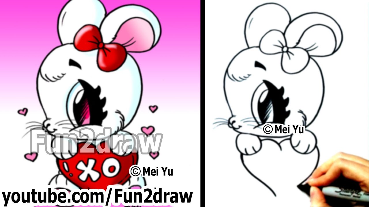 1280x720 How To Draw A Rabbit With A Heart - Valentines Drawings Pictures