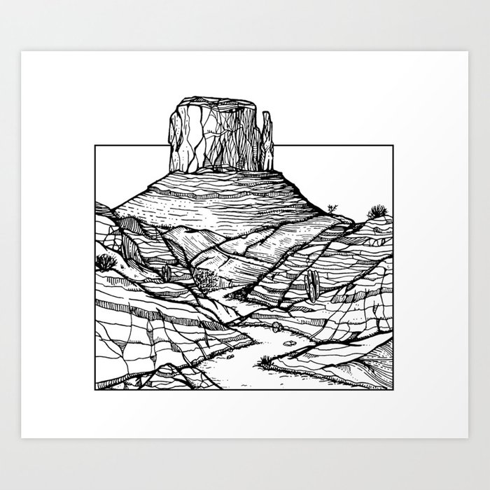 700x700 monument valley hand drawing art print - Valley Drawing