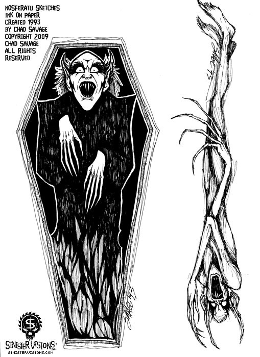 Nosferatu Sketches Original Vampire Drawings - Vampire Drawing. 
