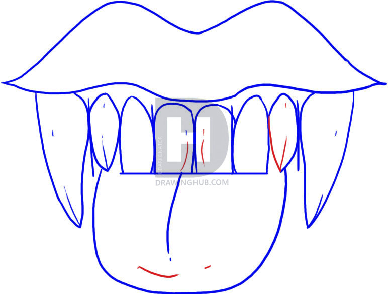 772x585 How To Draw Vampire Fangs And Teeth, Step - Vampire Drawing Step By Step
