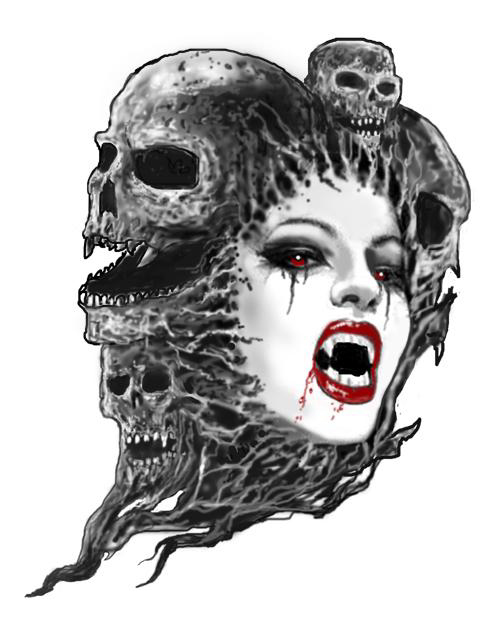 504x630 Vampire Girl Face And Skulls Tattoo - Vampire Face Drawing