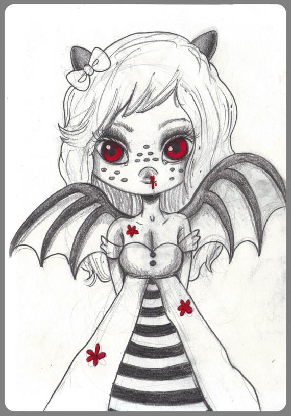 570x815 day vampire eyes kawaii bloody vampire girl original etsy - Vampire Girl Drawing