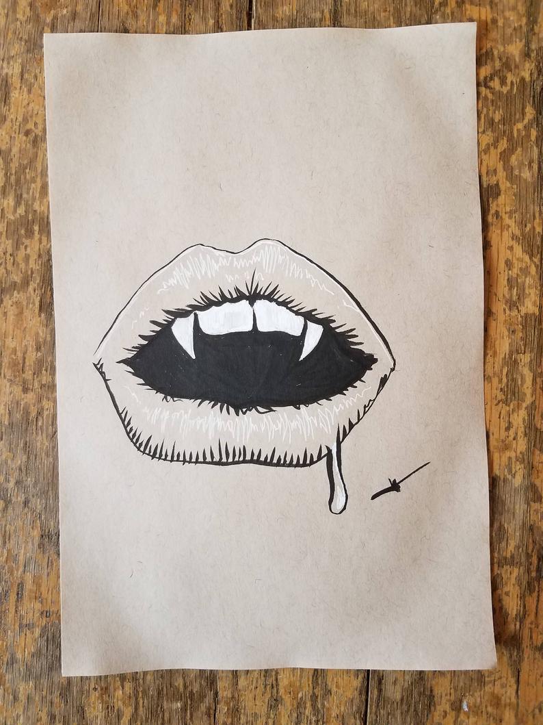 794x1059 Vampire Lips Etsy - Vampire Lips Drawing