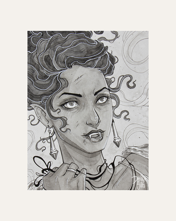 576x720 Vampire Teeth Original Ink Drawing Inktober Danica - Vampire Teeth Drawing