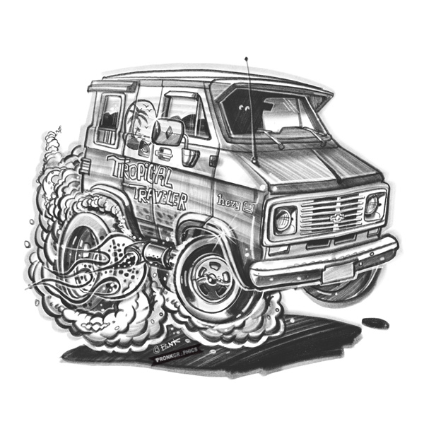 600x600 hot rod cartoon sketch commission - Van Drawing