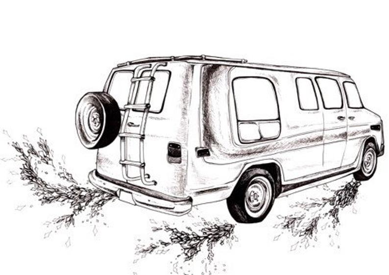 794x561 van glitter drawing pen and ink archival print black and etsy - Van Drawing