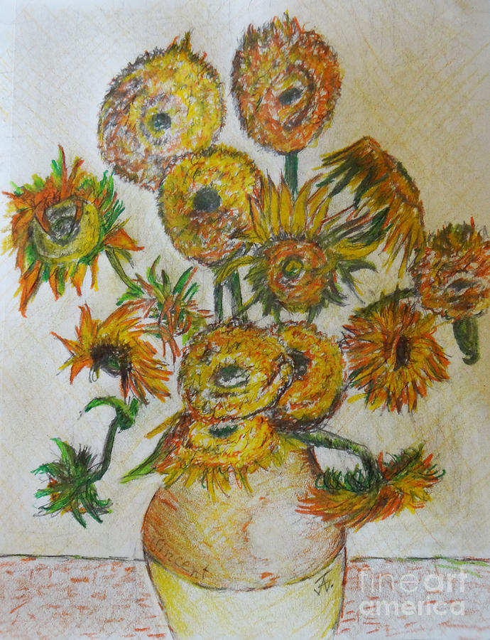 690x900 replica of van gogh's sunflowers drawing - Van Gogh Sunflowers Drawing