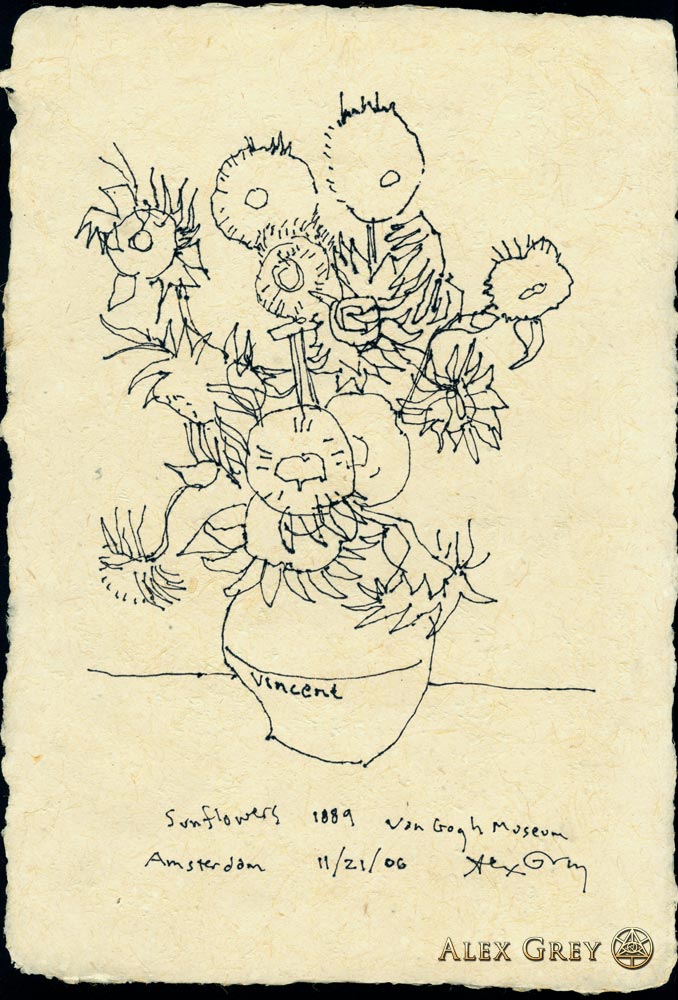 678x1000 study of van gogh's sunflowers alex grey - Van Gogh Sunflowers Drawing