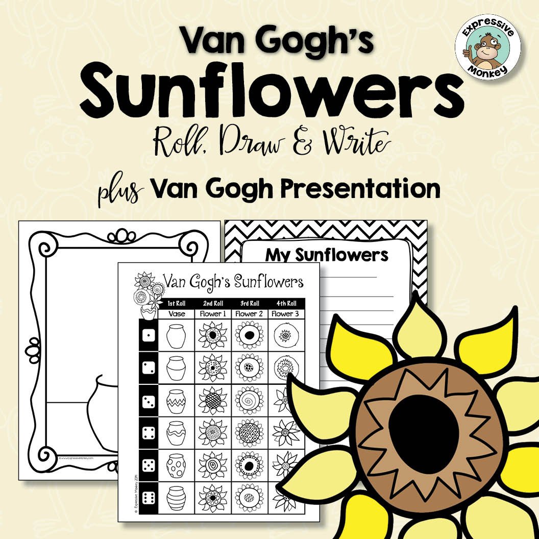 1056x1056 sunflower roll, draw write expressive monkey - Van Gogh Sunflowers Drawing