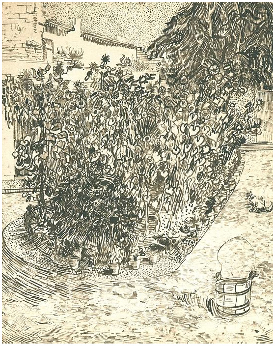 560x704 garden with sunflowers - Van Gogh Sunflowers Drawing