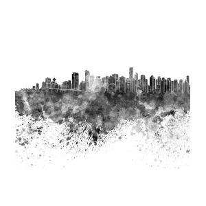300x300 Vancouver Skyline In Black Watercolor On White Background Painting - Vancouver Skyline Drawing