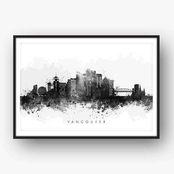 570x570 Vancouver Skyline Vancouver Canada Cityscape Art Print Wall Etsy - Vancouver Skyline Drawing