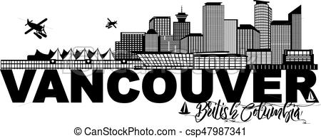 450x194 Vancouver Bc Canada Skyline Text Black And White Illustration - Vancouver Skyline Drawing