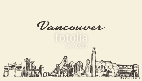 500x286 Vancouver Skyline, Canada Vector City Drawn Sketch Stock Image - Vancouver Skyline Drawing