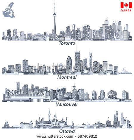 450x470 vector illustrations of canadian cities toronto, montreal - Vancouver Skyline Drawing