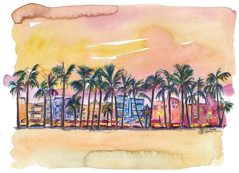 794x575 miami florida ocean drive lights with vanilla sky limited etsy - Vanilla Sky Drawing