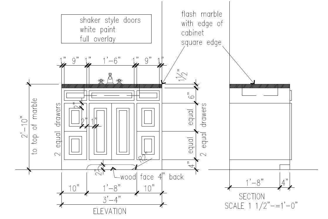1121x748 Basic Shop Drawing For Simple Bath Vanity Cabinet Showing All - Vanity Drawings