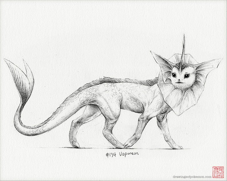 794x635 Vaporeon X Print Pokemon Drawing Water Art Etsy - Vaporeon Drawing