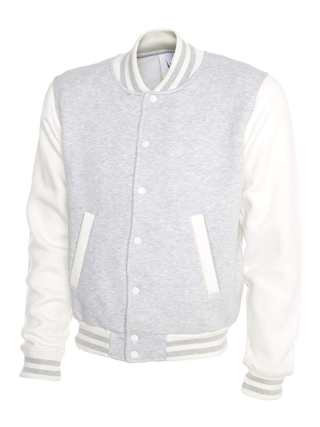 1125x1500 uneek clothing mens varsity jacket gsm heather greywhite xl - Varsity Jacket Drawing