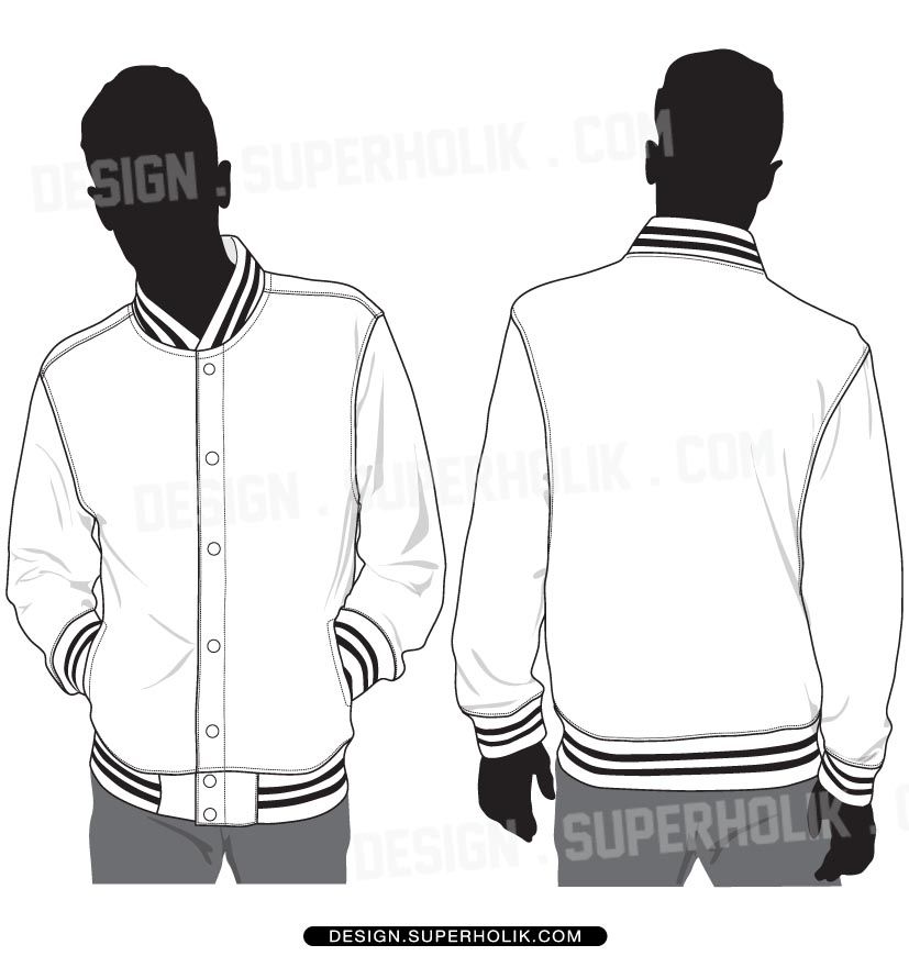 827x870 varsity jacket template set fashion vector templates - Varsity Jacket Drawing