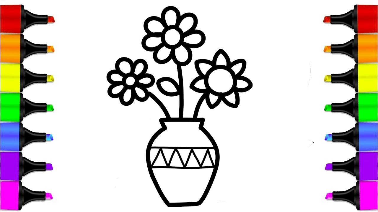 1280x720 how to draw a flower vase coloring book for kids - Vase Drawing