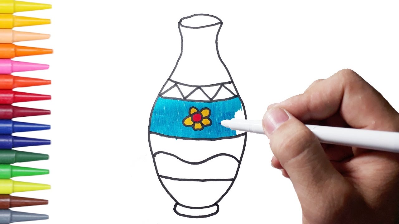 1280x720 How To Draw Flower Vase Coloring Pages For Kids - Vase Drawing For Kids