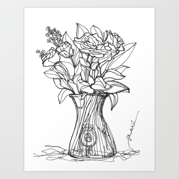 700x700 Flowers In A Vase - Vase Line Drawing