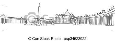 450x162 hand drawn saint peter square and saint peter basilica vatican - Vatican Drawing