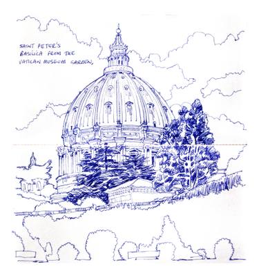 375x402 St Peter's Basilica From The Vatican Gardens Drawing - Vatican Drawing