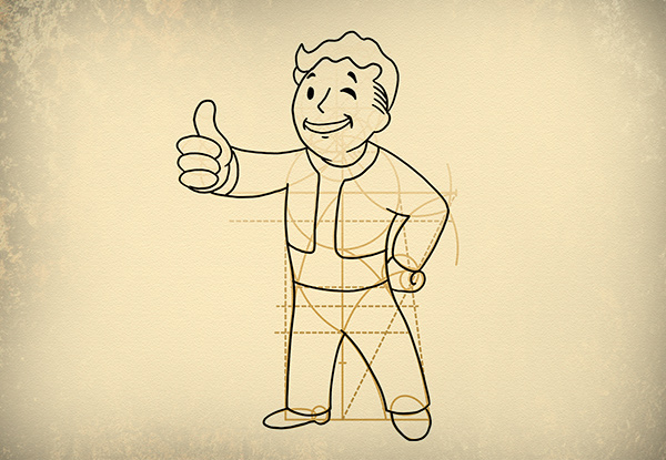 600x415 how to draw vault boy from the fallout series step - Vault Drawing