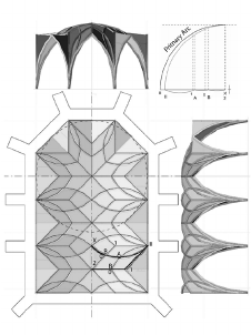 226x302 reconstructed plan, elevation and primary arc of the chapel vault - Vault Drawing