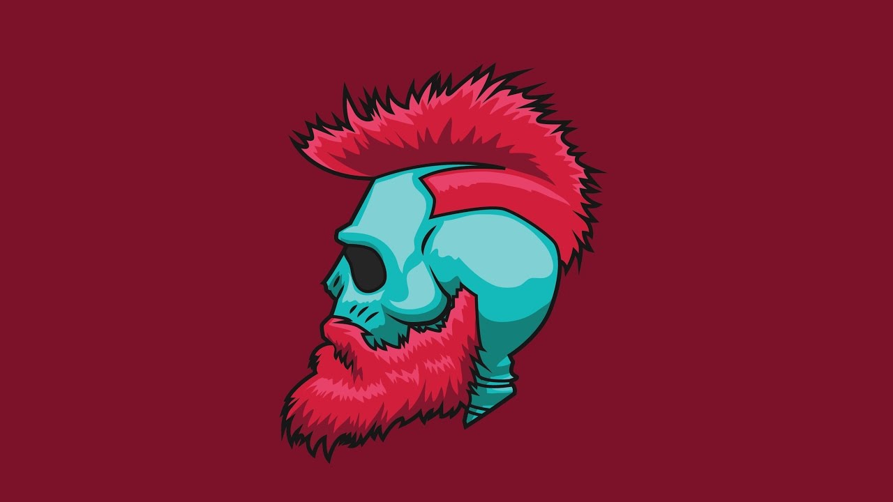 1280x720 skull in beard vector drawing in adobe illustrator - Vector Drawing